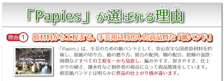 原材料から工程まで、手芸用に特化した高品質な「紙バンド」